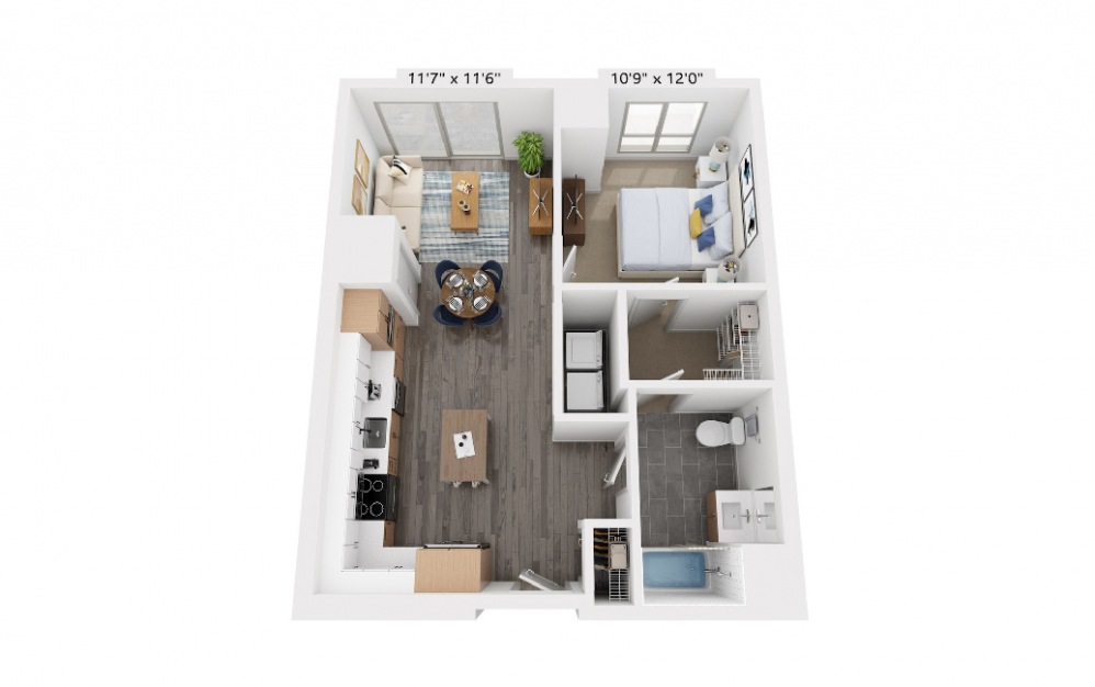 1H G2 - 1 bedroom floorplan layout with 1 bath and 706 square feet.