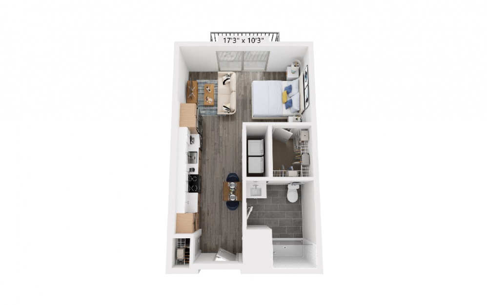 ST2 G2 - Studio floorplan layout with 1 bath and 530 square feet.